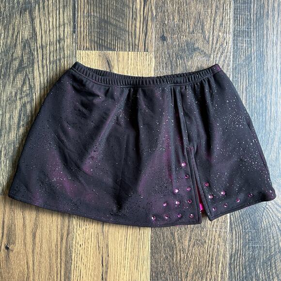 Satin Stitches Figure Skating Dress Leotard & Skirt Black Pink Rhinestones 12 - Picture 8 of 13